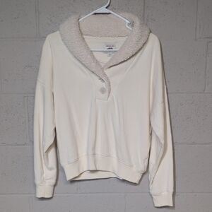 American Eagle Cream Fleece Collar Pullover Size Medium, Cozy Cabin Core